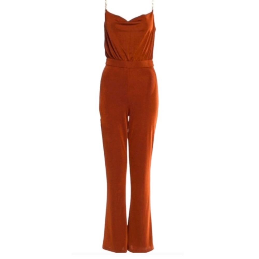 Jason Wu Emmett Jewel Strap Cowl Neck Jumpsuit Burnt Orange Jersey Stretch NEW